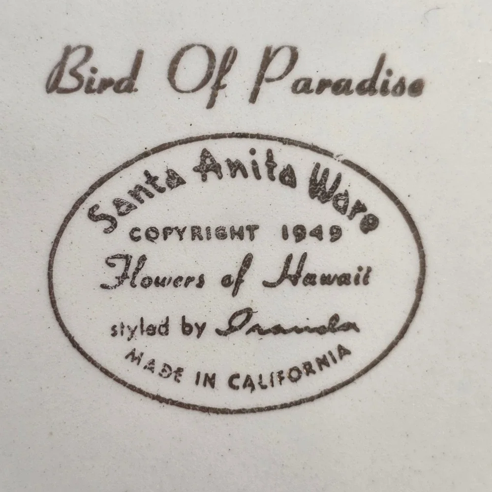 Santa Anita Ware Teacup/Saucer Set of 4 Flowers Of Hawaii Bird Of Paradise 1949
